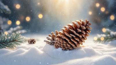 The primary subject of the image is a pine cone, which is the main object in the scene. The setting is a snowy environment, with the pine cone sitting on a snow-covered ground. The visual style of the image is a photo, capturing the beauty of the pine cone in its natural winter setting. The colors and mood of the image are predominantly white, with the snow creating a serene and peaceful atmosphere.